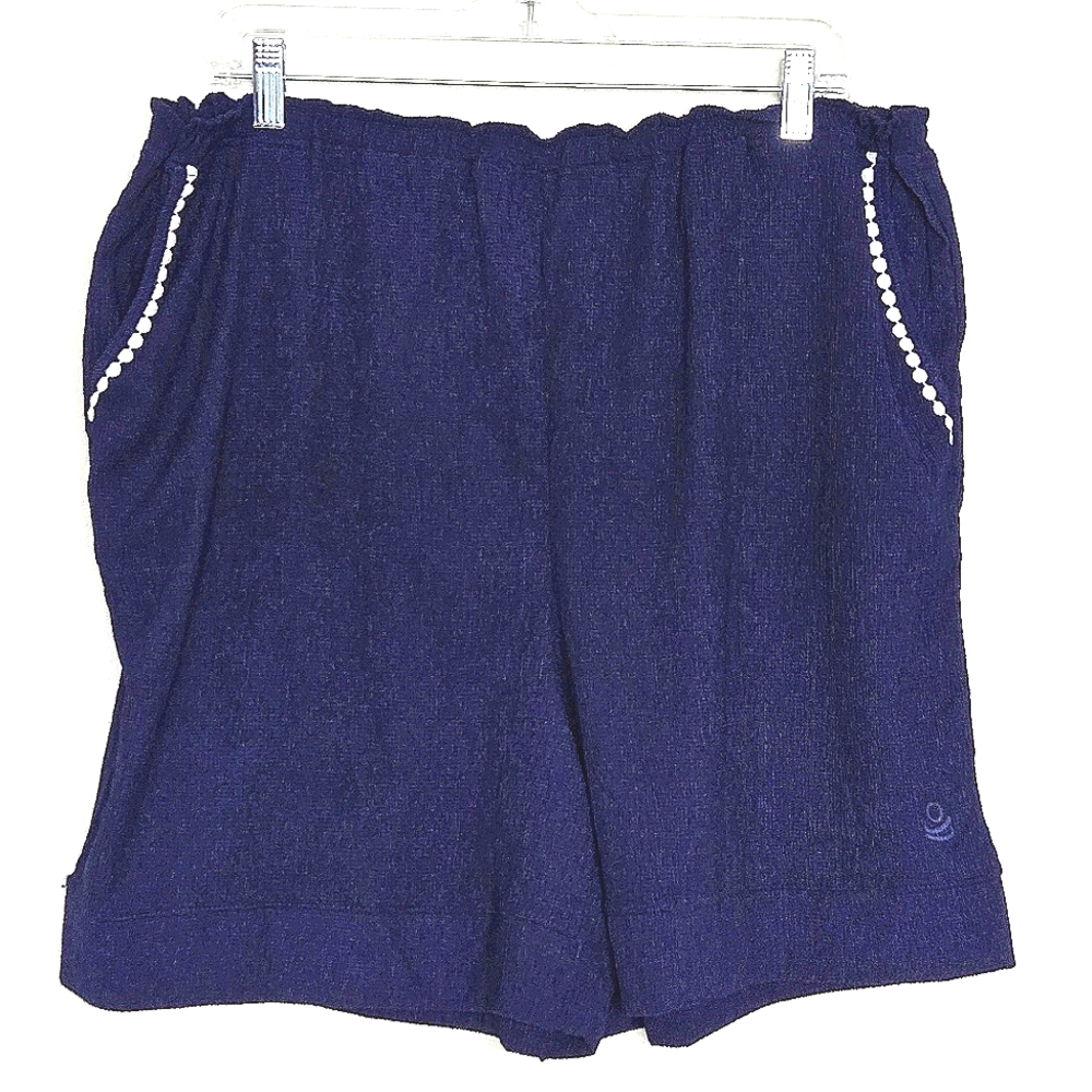 Cuddl Duds-Navy Resort Shorts Stretch Knit Loungewear Side Pockets 7" Inseam, XL
